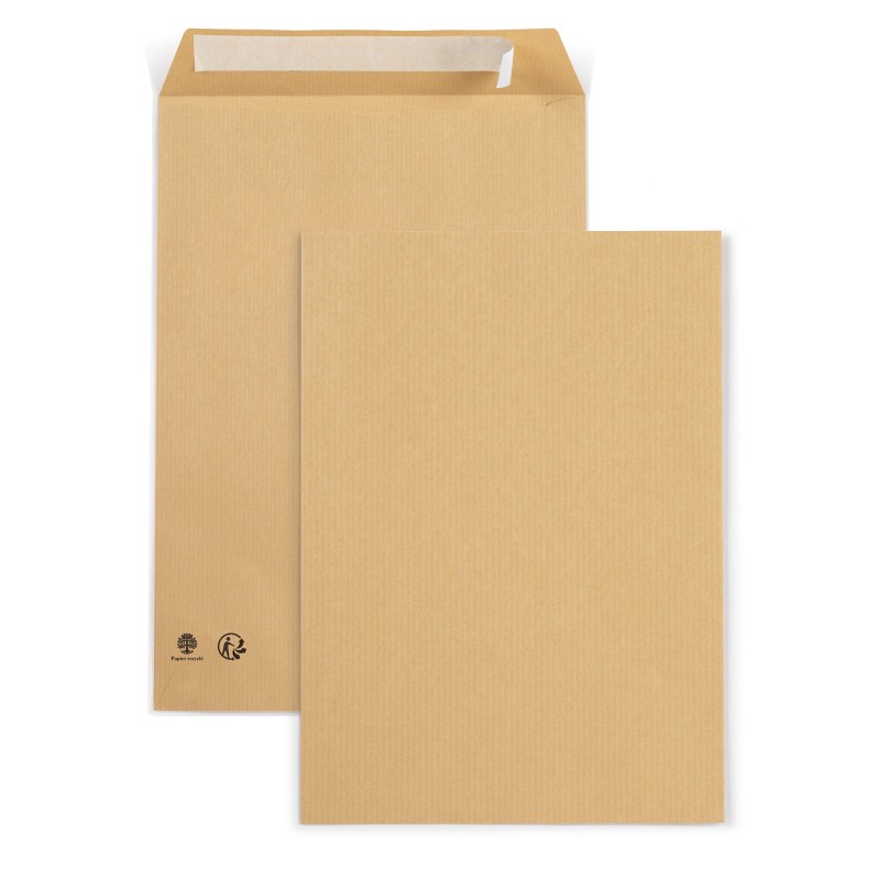 RAJA Pochette kraft brun recyclée C4 229 x 324 mm 90g sans fenêtre - autocollante bande protectrice - Lot de 250