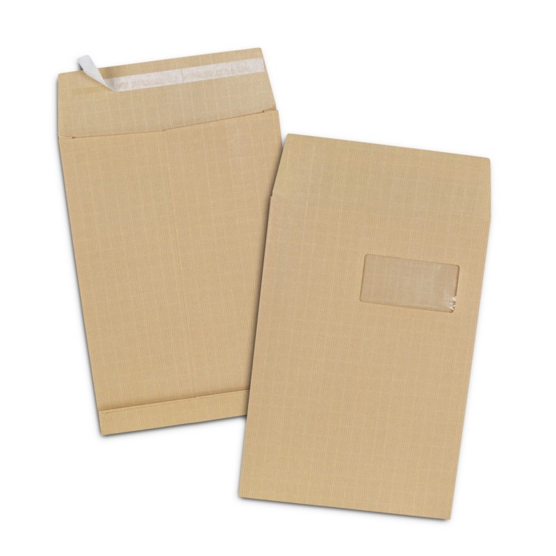 RAJA Pochette kraft brun C4 229 x 324 mm 120g fenêtre 50 x 100 mm - soufflet 3 cm - autocollante bande protectrice - Lot de 50