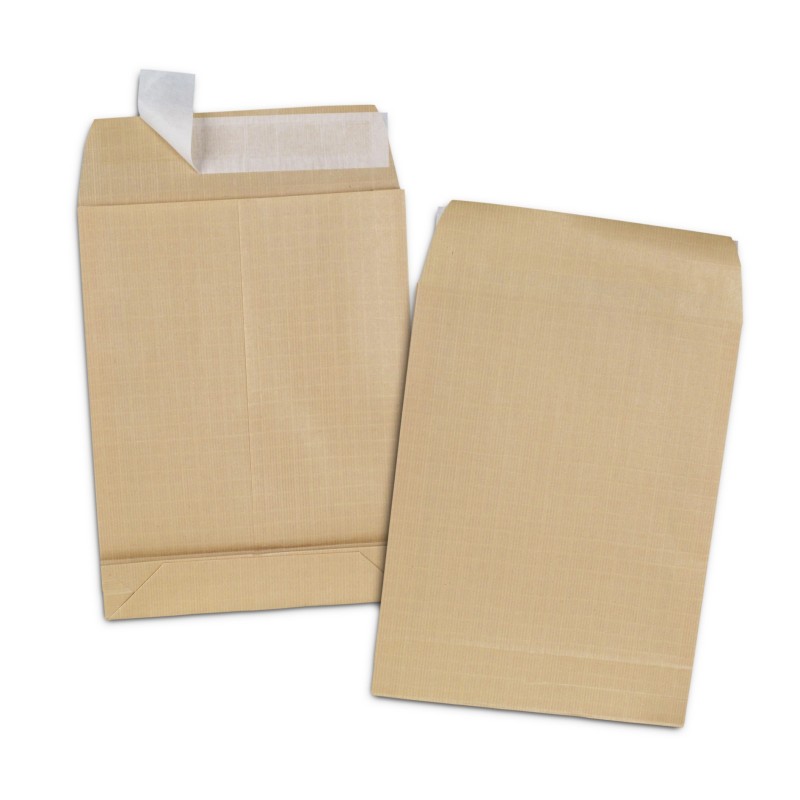 RAJA Pochette kraft brun 260 x 330 mm 120g sans fenêtre - soufflet 5 cm - autocollante bande protectrice - Lot de 50
