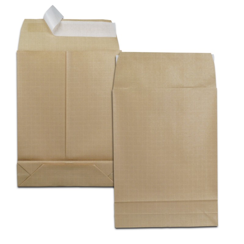 RAJA Pochette kraft brun 280 x 365 mm 120g sans fenêtre - soufflet 7 cm - autocollante bande protectrice - Lot de 50