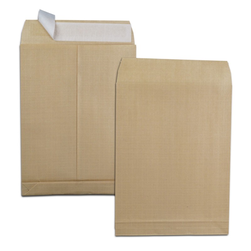 RAJA Pochette kraft brun 280 x 380 mm 120g sans fenêtre - soufflet 3 cm - autocollante bande protectrice - Lot de 50
