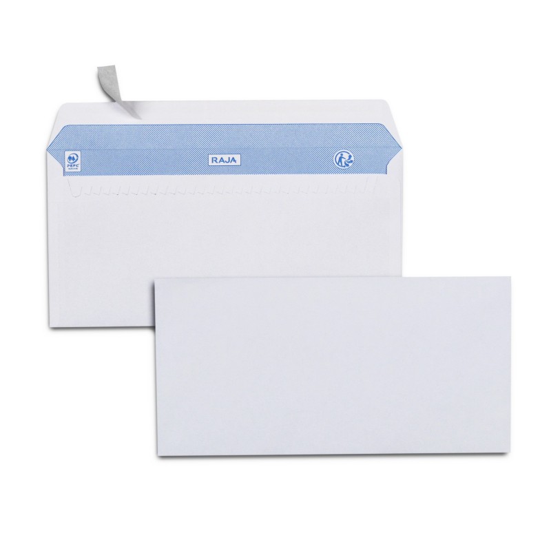 RAJA Enveloppe blanche Premium DL 110 x 220 mm 90g sans fenêtre - autocollante bande protectrice - Lot de 500