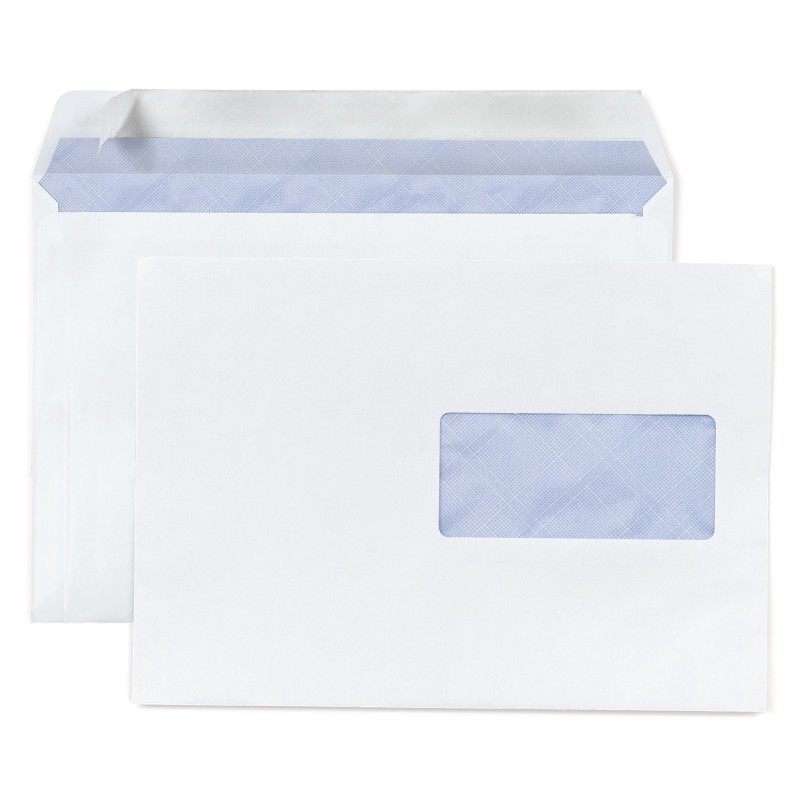 RAJA Enveloppe blanche C5 162 x 229 mm 80g fenêtre 45 x 100 mm - autocollante bande protectrice - Lot de 500