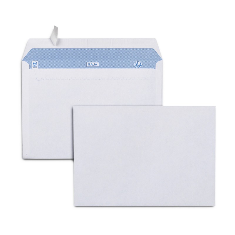 RAJA Enveloppe blanche Premium C5 162 x 229 mm 90g sans fenêtre - autocollante bande protectrice - Lot de 500