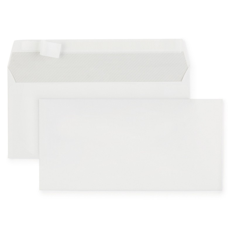 RAJA Enveloppe blanche recyclée DL 110 x 220 mm 80g sans fenêtre - autocollante bande protectrice - Lot de 500