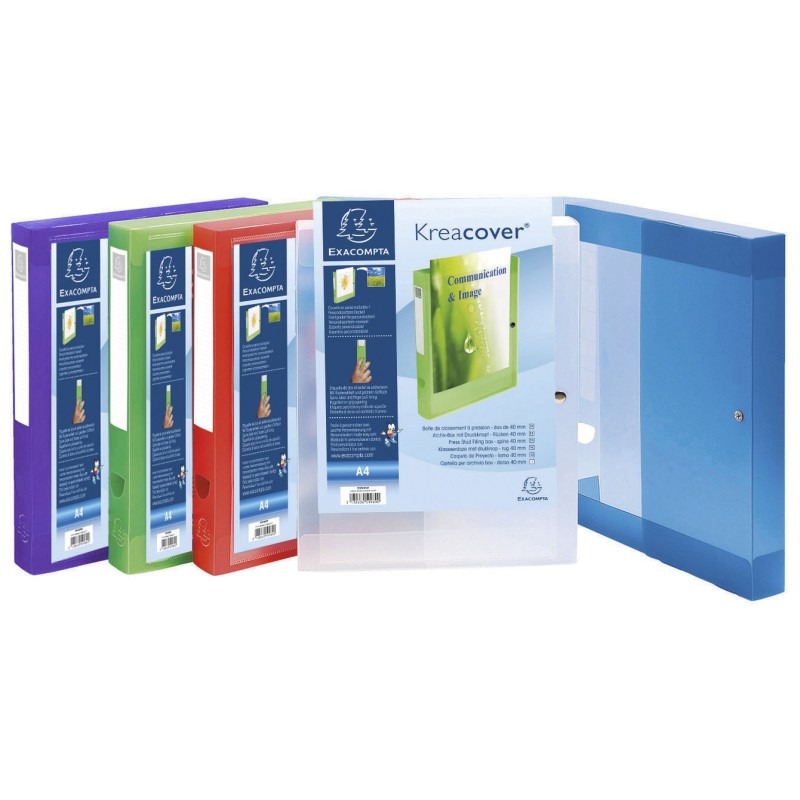 Exacompta Boîte de classement A4 Kreacover à pression en polypropylène - Dos 4 cm -Assortis