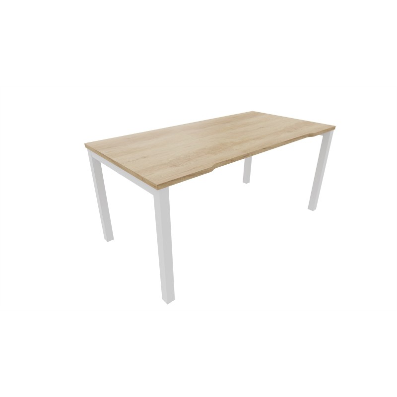 Bureau droit échancré Burocolor - L.160 x P.80 cm - Plateau Chêne Nebraska - Pieds Blanc