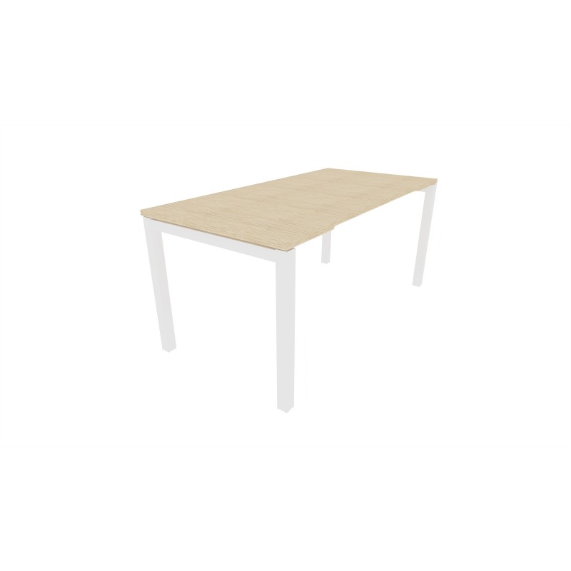 Bureau droit échancré Burocolor - L.160 x P.80 cm - Plateau Chêne - Pieds Blanc