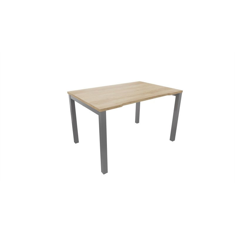 Bureau droit échancré Burocolor - L.120 x P.80 cm - Plateau Chêne Nebraska - Pieds Aluminium