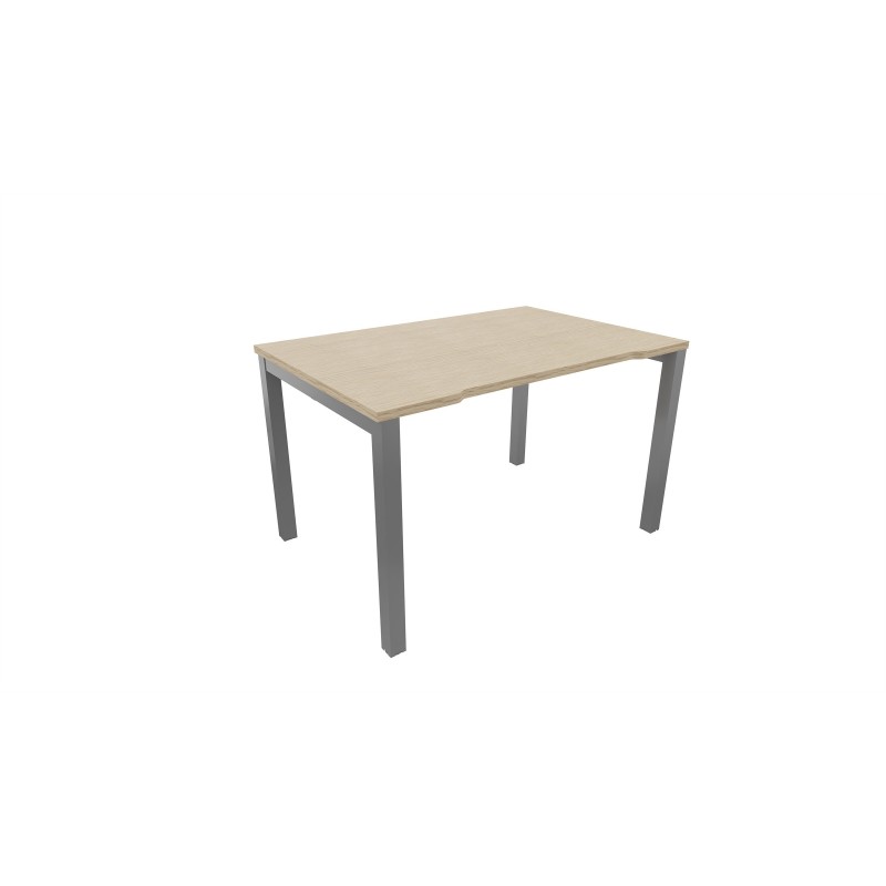 Bureau droit échancré Burocolor - L.120 x P.80 cm - Plateau Chêne - Pieds Aluminium