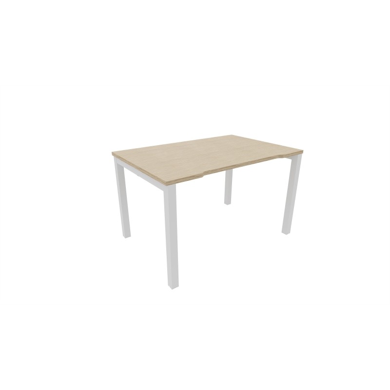 Bureau droit échancré Burocolor - L.120 x P.80 cm - Plateau Chêne - Pieds Blanc