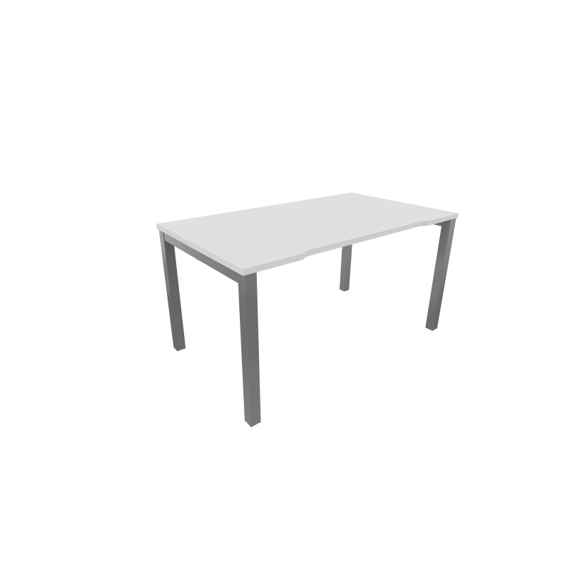 Bureau droit échancré Burocolor - L.140 x P.80 cm - Plateau Blanc - Pieds Aluminium