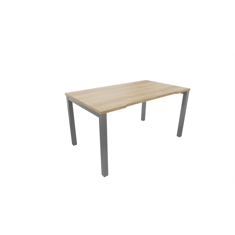 Bureau droit échancré Burocolor - L.140 x P.80 cm - Plateau Chêne Nebraska - Pieds Aluminium