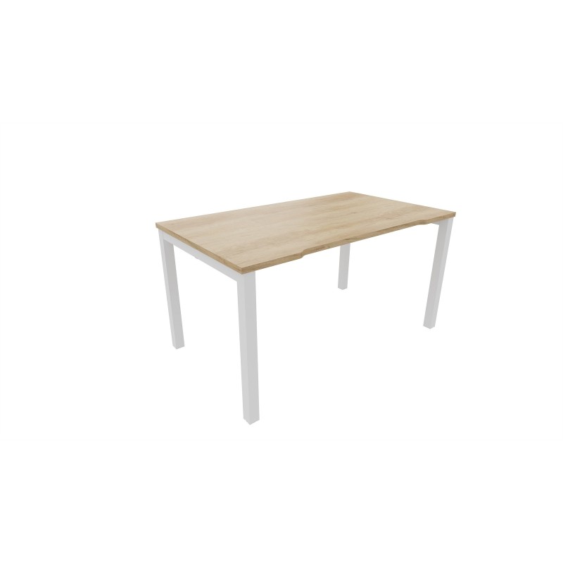 Bureau droit échancré Burocolor - L.140 x P.80 cm - Plateau Chêne Nebraska - Pieds Blanc