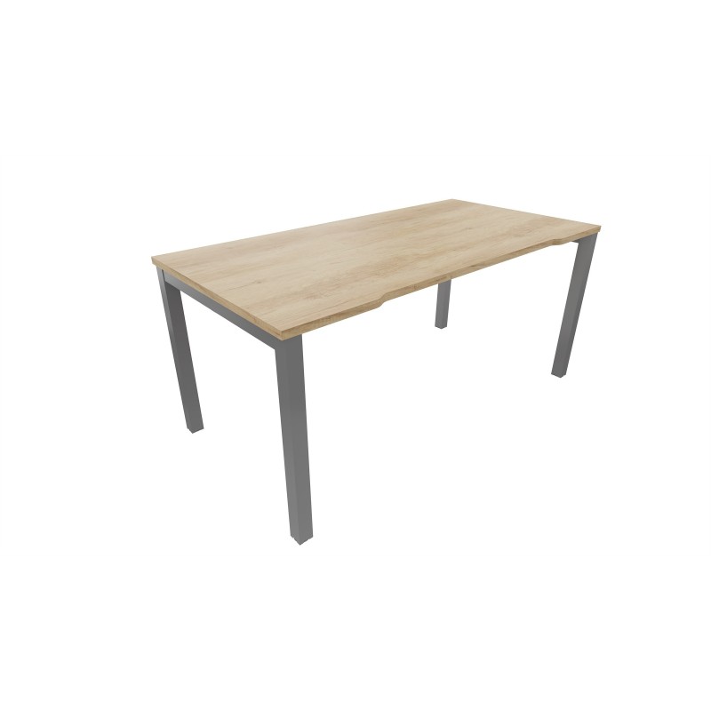 Bureau droit échancré Burocolor - L.160 x P.80 cm - Plateau Chêne Nebraska - Pieds Aluminium