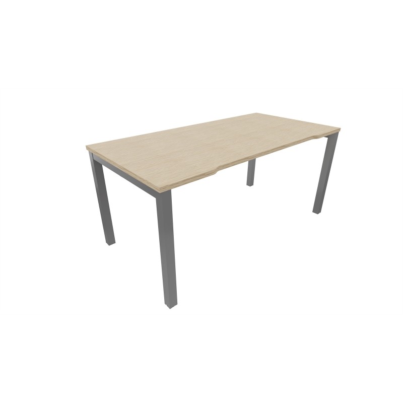 Bureau droit échancré Burocolor - L.160 x P.80 cm - Plateau Chêne - Pieds Aluminium