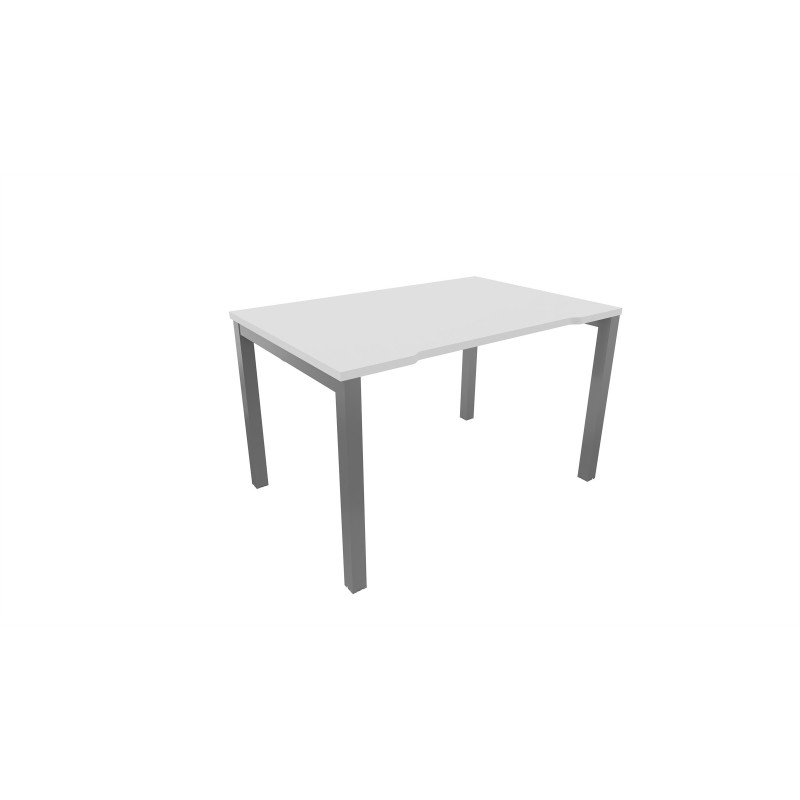Bureau droit échancré Burocolor - L.120 x P.80 cm - Plateau Blanc - Pieds Aluminium