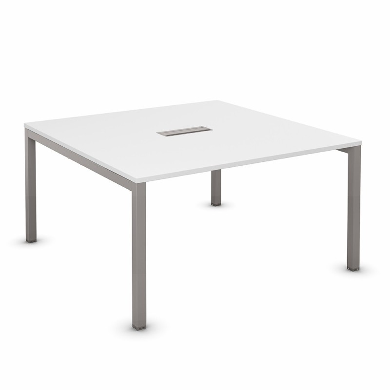 Bureau manager Burocolor avec trappe d'accès - L.140 x P.143 cm - Plateau Blanc - Pieds Aluminium