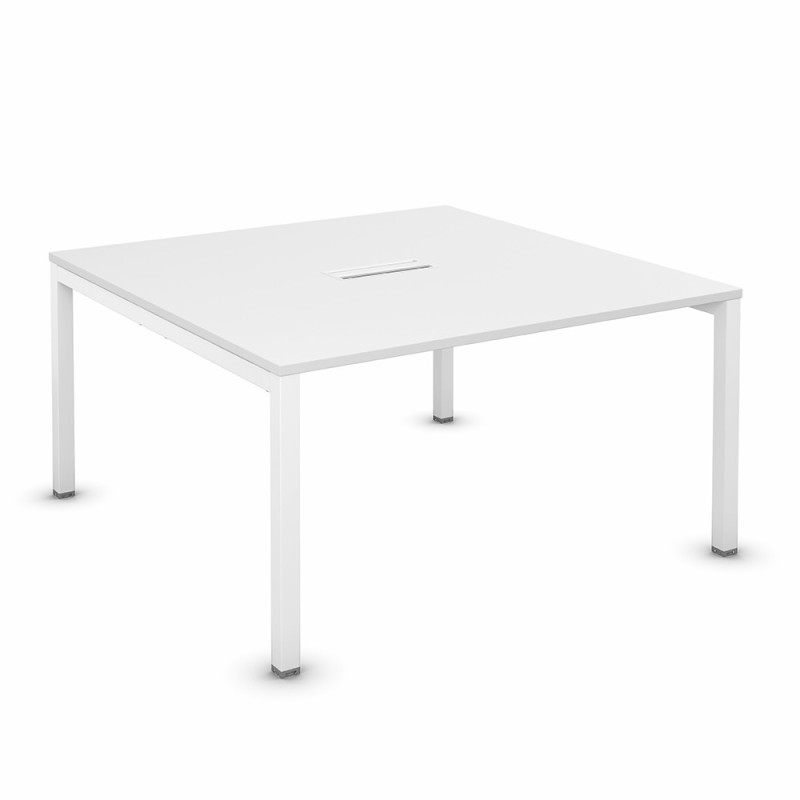 Bureau manager Burocolor avec trappe d'accès - L.140 x P.143 cm - Plateau Blanc - Pieds Blanc