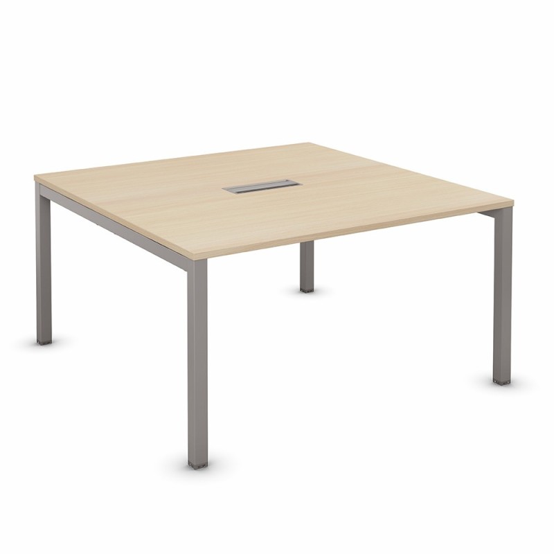 Bureau manager Burocolor avec trappe d'accès - L.140 x P.143 cm - Plateau Chêne - Pieds Aluminium