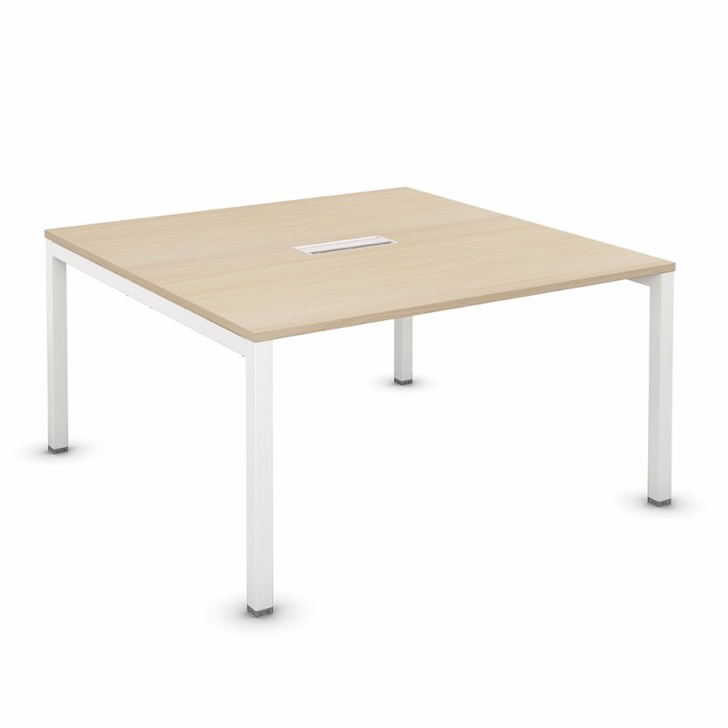 Bureau manager Burocolor avec trappe d'accès - L.140 x P.143 cm - Plateau Chêne - Pieds Blanc