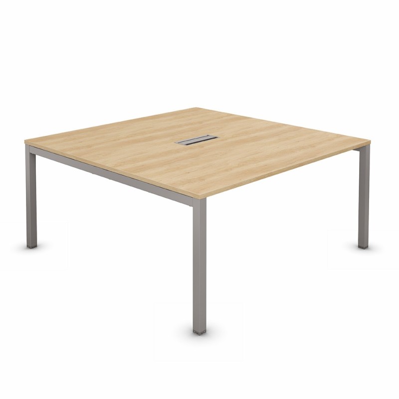 Bureau manager Burocolor avec trappe d'accès - L.160 x P.163 cm - Plateau Chêne Nebraska - Pieds Aluminium