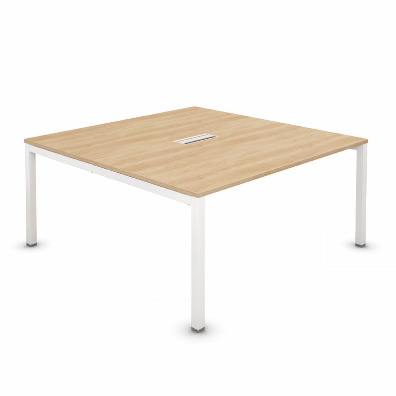 Bureau manager Burocolor avec trappe d'accès - L.160 x P.163 cm - Plateau Chêne Nebraska - Pieds Blanc