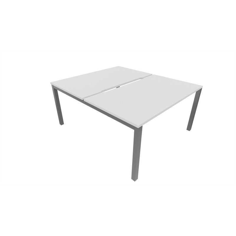 Bureau droit partagé 2 postes Burocolor échancré - Départ - L.120 x P.163 cm - Plateau Blanc - Pieds Aluminium