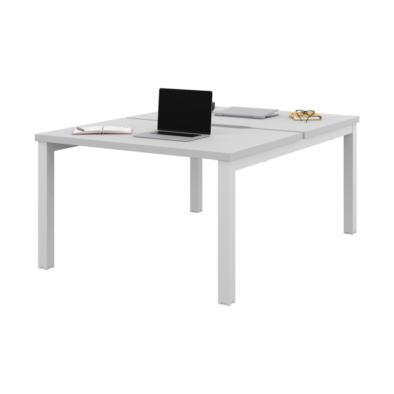 Bureau droit partagé 2 postes Burocolor échancré - Départ - L.120 x P.163 cm - Plateau Blanc - Pieds Blanc