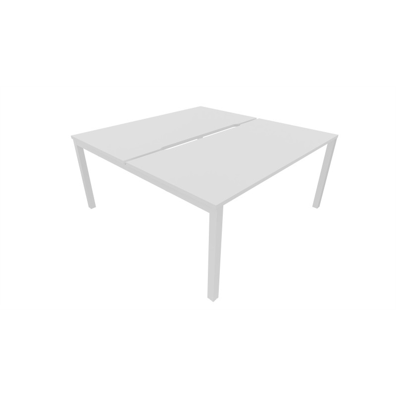 Bureau droit partagé 2 postes Burocolor échancré - Départ - L.140 x P.163 cm - Plateau Blanc - Pieds Blanc