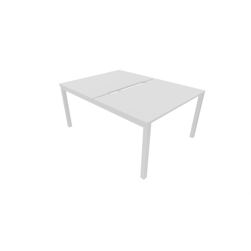Bureau droit partagé 2 postes Burocolor échancré - Départ - L.160 x P.163 cm - Plateau Blanc - Pieds Blanc