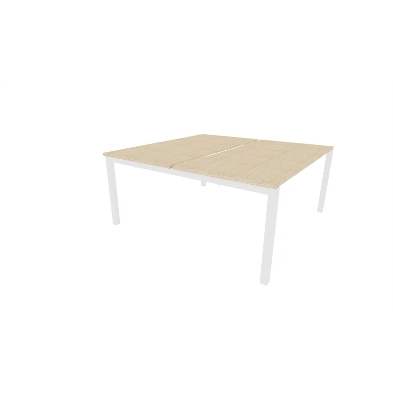 Bureau droit partagé 2 postes Burocolor échancré - Départ - L.160 x P.163 cm - Plateau Chêne - Pieds Blanc