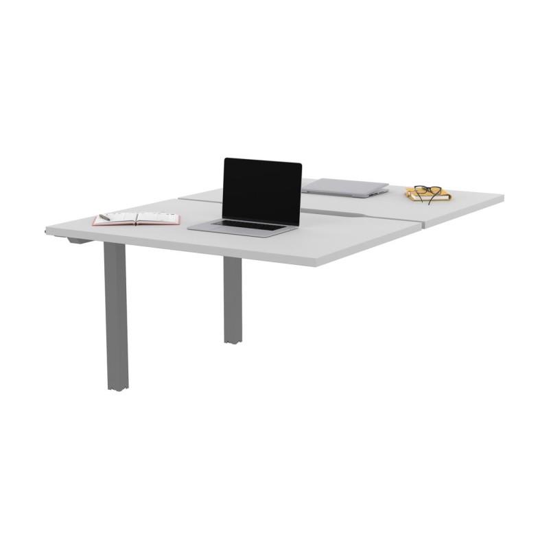 Bureau droit partagé 2 postes Burocolor échancré - Suivant - L.120 x P.163 cm - Plateau Blanc - Pieds Aluminium