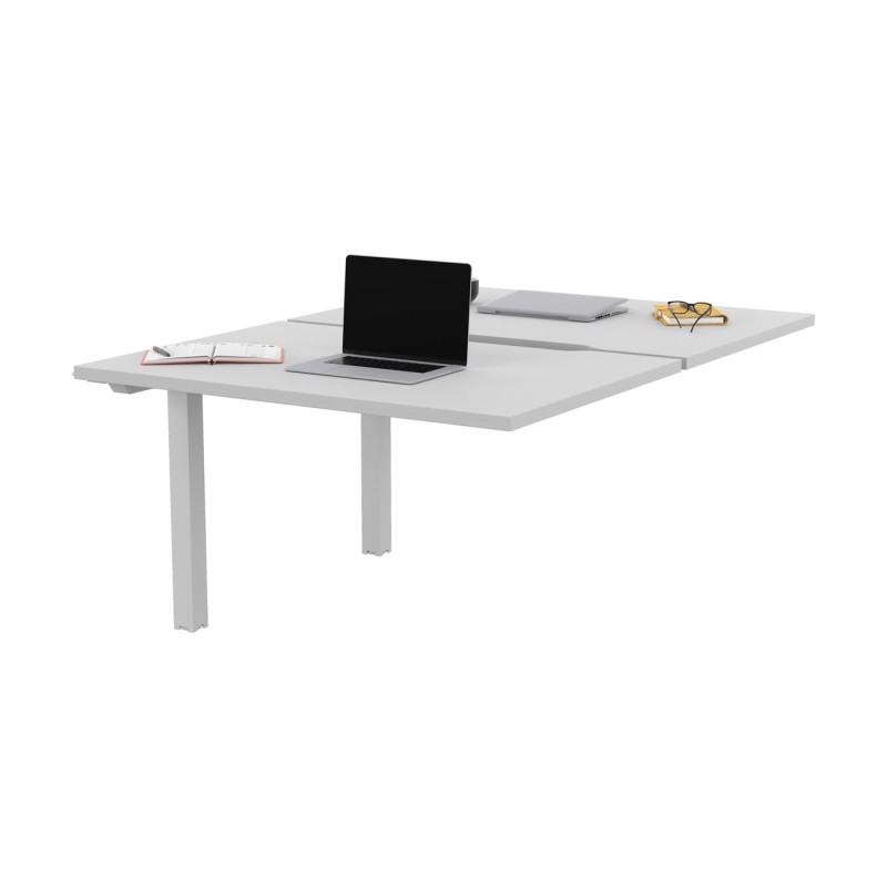 Bureau droit partagé 2 postes Burocolor échancré - Suivant - L.120 x P.163 cm - Plateau Blanc - Pieds Blanc