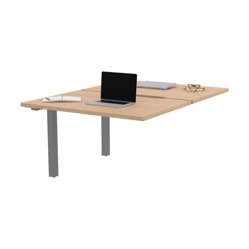 Bureau droit partagé 2 postes Burocolor échancré - Suivant - L.120 x P.163 cm - Plateau Chêne - Pieds Aluminium
