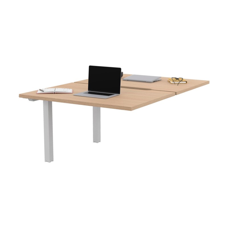 Bureau droit partagé 2 postes Burocolor échancré - Suivant - L.120 x P.163 cm - Plateau Chêne - Pieds Blanc