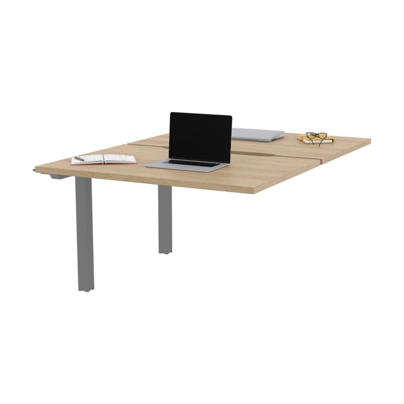 Bureau droit partagé 2 postes Burocolor échancré - Suivant - L.120 x P.163 cm - Plateau Chêne Nebraska - Pieds Aluminium