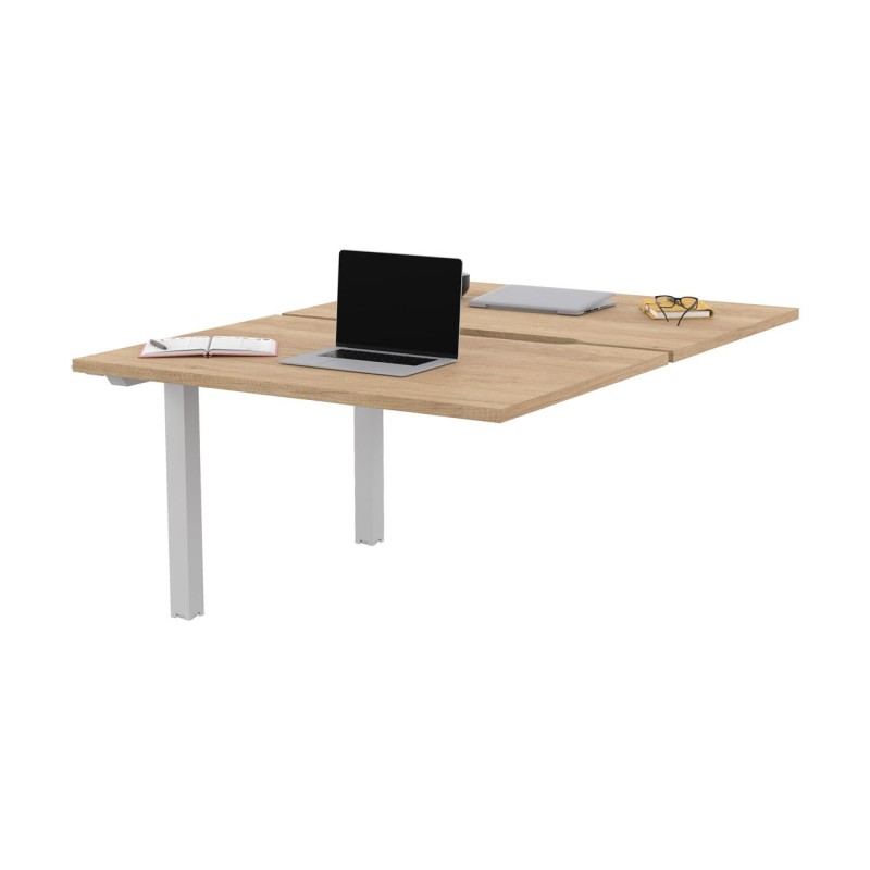Bureau droit partagé 2 postes Burocolor échancré - Suivant - L.120 x P.163 cm - Plateau Chêne Nebraska - Pieds Blanc