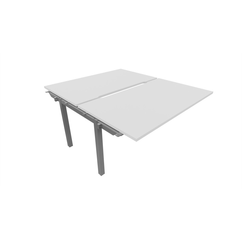 Bureau droit partagé 2 postes Burocolor échancré - Suivant - L.140 x P.163 cm - Plateau Blanc - Pieds Aluminium