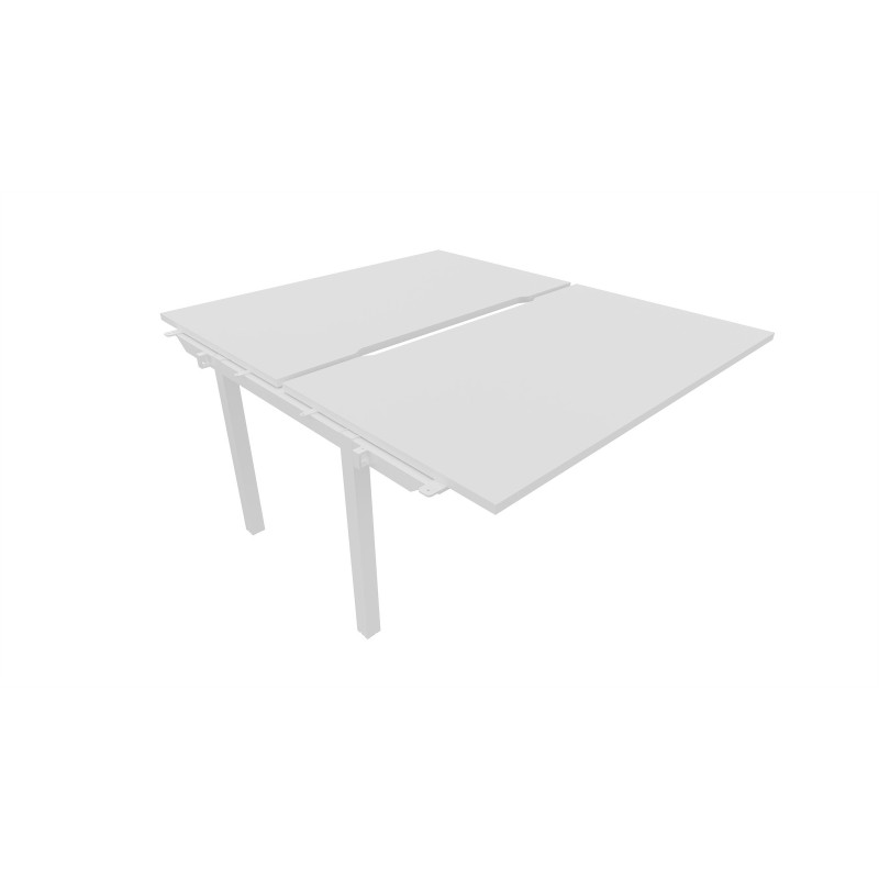 Bureau droit partagé 2 postes Burocolor échancré - Suivant - L.140 x P.163 cm - Plateau Blanc - Pieds Blanc