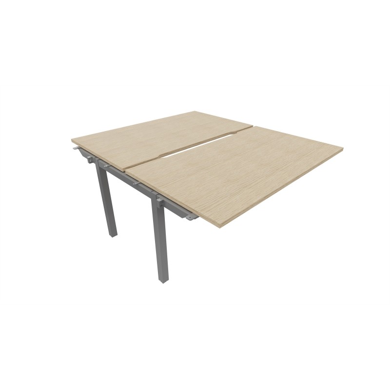 Bureau droit partagé 2 postes Burocolor échancré - Suivant - L.140 x P.163 cm - Plateau Chêne - Pieds Aluminium