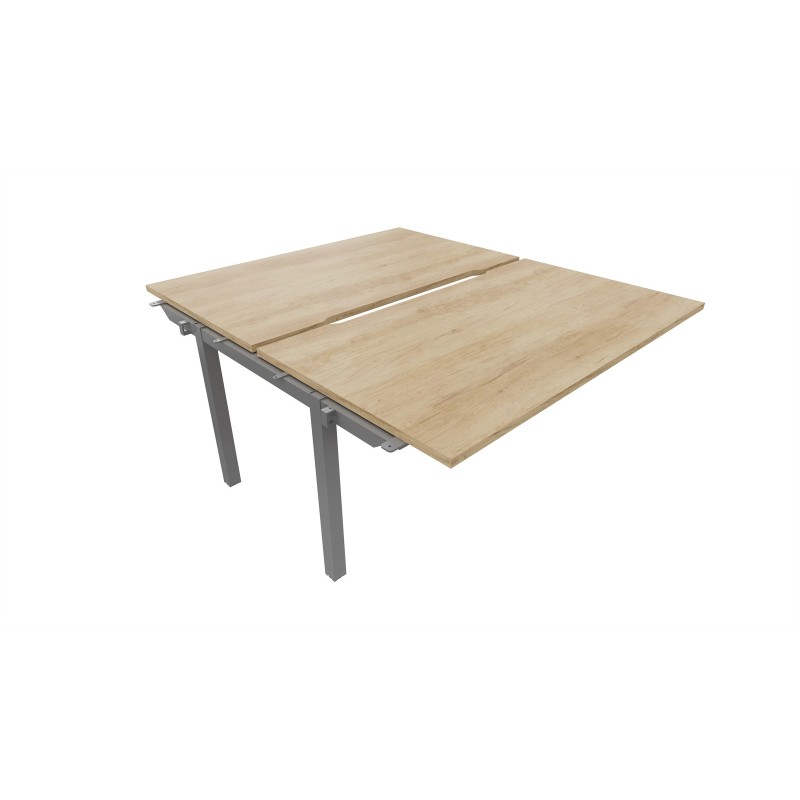 Bureau droit partagé 2 postes Burocolor échancré - Suivant - L.140 x P.163 cm - Plateau Chêne Nebraska - Pieds Aluminium