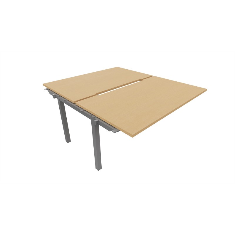 Bureau droit partagé 2 postes Burocolor échancré - Suivant - L.140 x P.163 cm - Plateau Hêtre - Pieds Aluminium