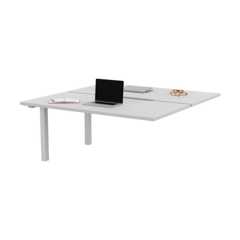 Bureau droit partagé 2 postes Burocolor échancré - Suivant - L.160 x P.163 cm - Plateau Blanc - Pieds Blanc