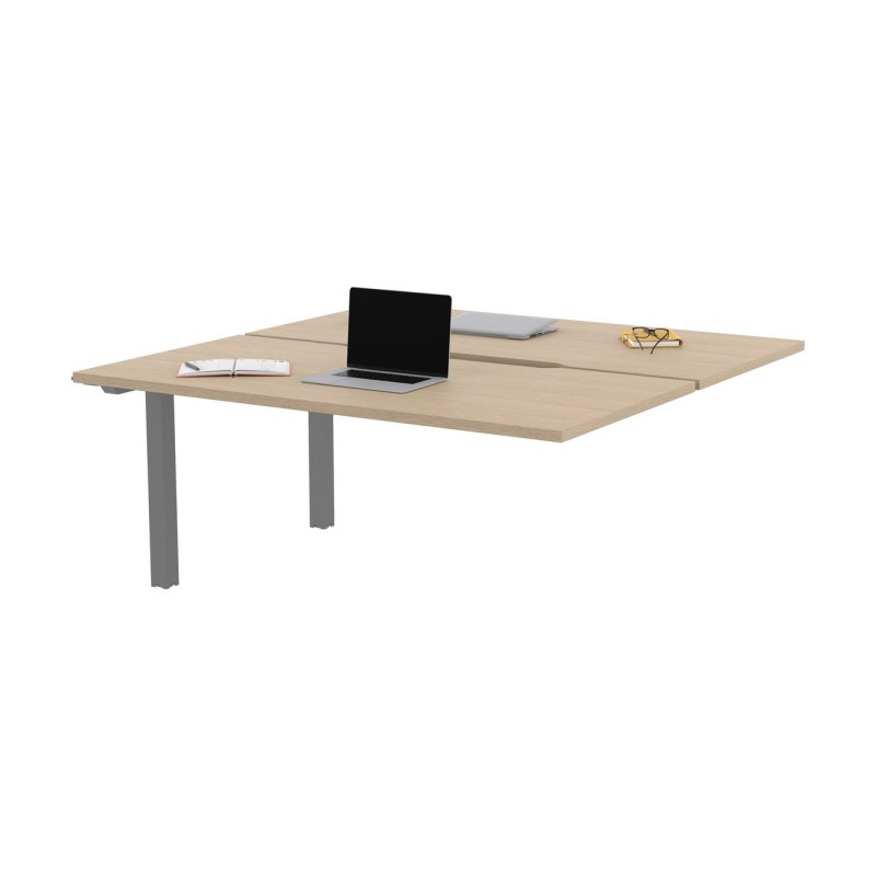 Bureau droit partagé 2 postes Burocolor échancré - Suivant - L.160 x P.163 cm - Plateau Chêne - Pieds Aluminium