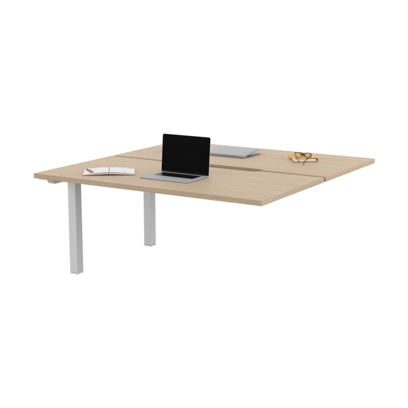 Bureau droit partagé 2 postes Burocolor échancré - Suivant - L.160 x P.163 cm - Plateau Chêne - Pieds Blanc