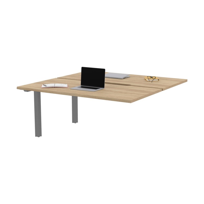 Bureau droit partagé 2 postes Burocolor échancré - Suivant - L.160 x P.163 cm - Plateau Chêne Nebraska - Pieds Aluminium