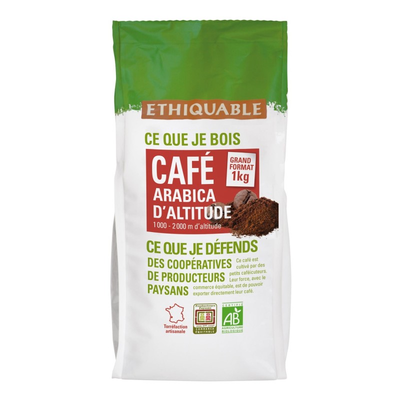 Ethiquable Café moulu Honduras, 100% Arabica Bio et équitable - Intensité 8 - 1kg