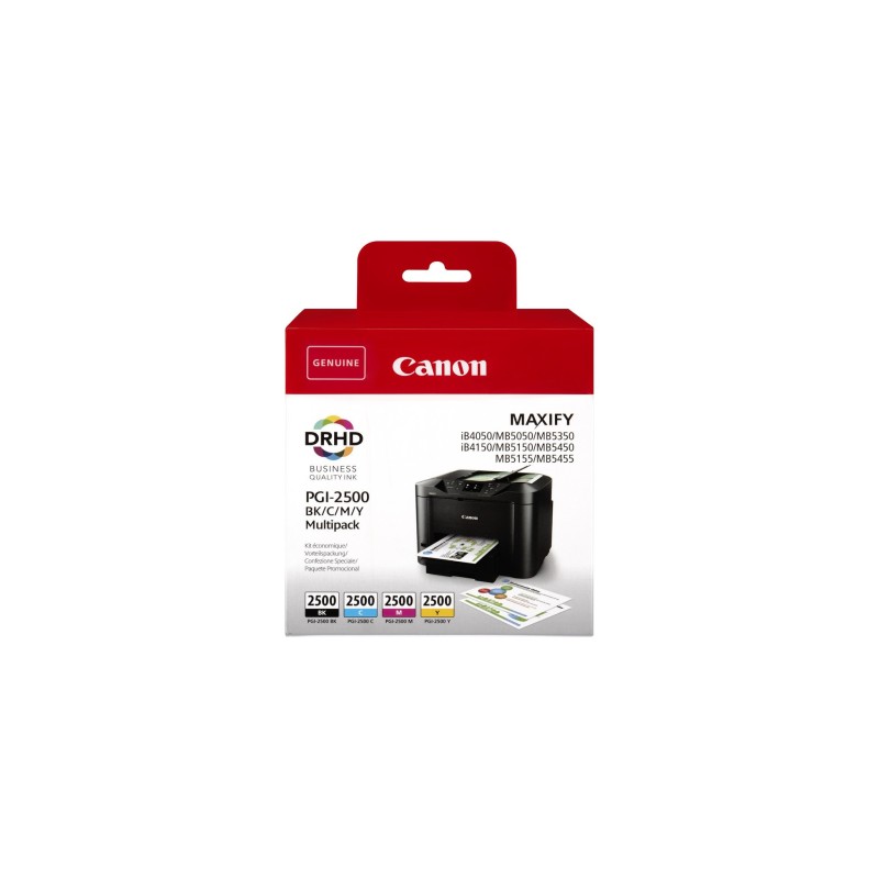 Canon PGI-2500 Cartouche d'encre authentique grande capacité 9290B004 - Pack de 4 (Noir, Cyan, Magenta, Jaune)
