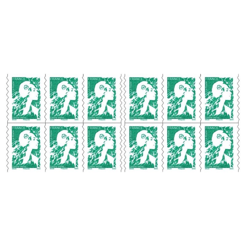 LA POSTE Carnet de 12 timbres postaux lettre verte